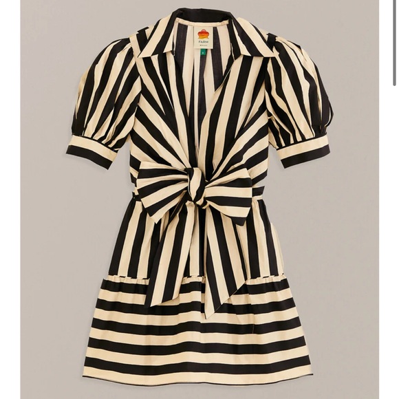 FARM Rio Dresses & Skirts - FARM Rio Black and Cream Striped Mini Dress with Front Tie